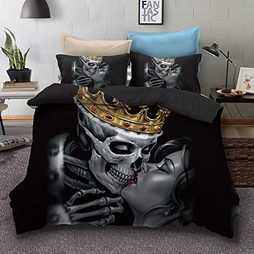 3PC Dead Couple Heart Kiss Duvet Set Full/Queen Size