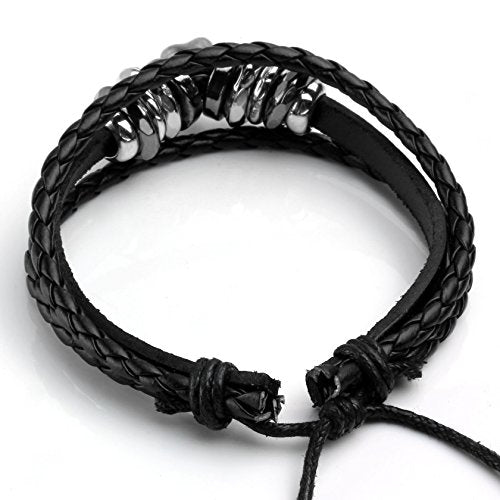 3 Pcs Unisex Braided Leather Skull Bracelet