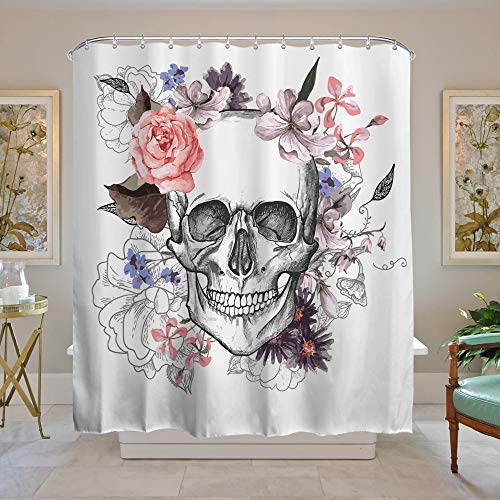 Skull Roses Waterproof Shower Curtain with Hooks