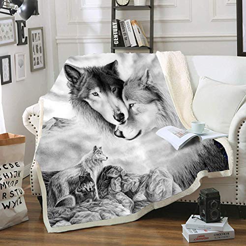 Gray Wolf Sherpa Fleece Throw Blanket (60"x80")