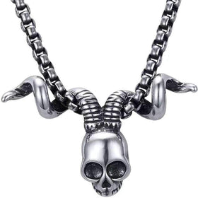 Gothic Skull Snake Bull Horn Pendant Necklace