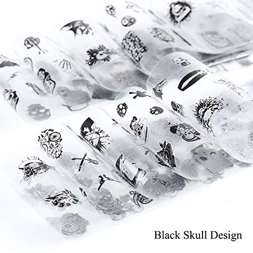 10 Rolls Black Skull Design Nail Foils Art Foil Transfer Stickers