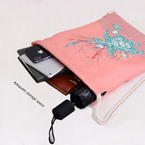 Coral Pink Sea Turtle Drawstring Backpack