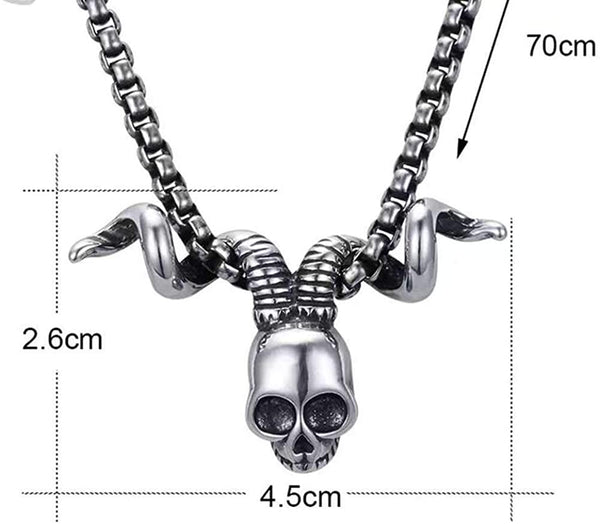 Gothic Skull Snake Bull Horn Pendant Necklace