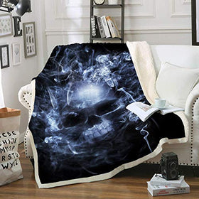 Skull Smoke Sherpa Fleece Blanket (Throw 60"x80")