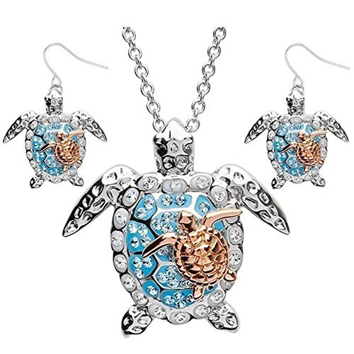 Sea Turtle Mom Baby Necklace Earrings Set