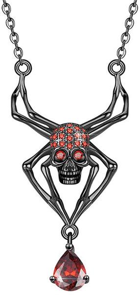 Black Skull Spider Pendant Necklace