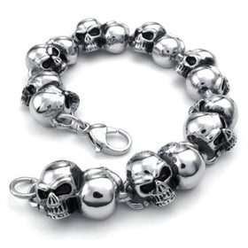 Men Stainless Steel Skull Bracelet Silver 8.5 Inch