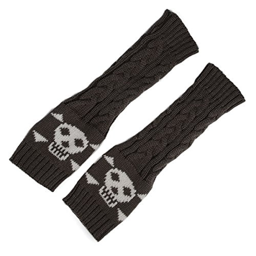 Unisex Cable Knit Fingerless Skull Arm Warmers