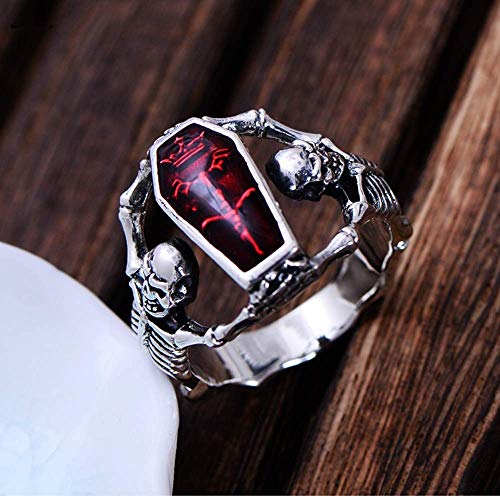 Silver Skull Bat Coffin Ring