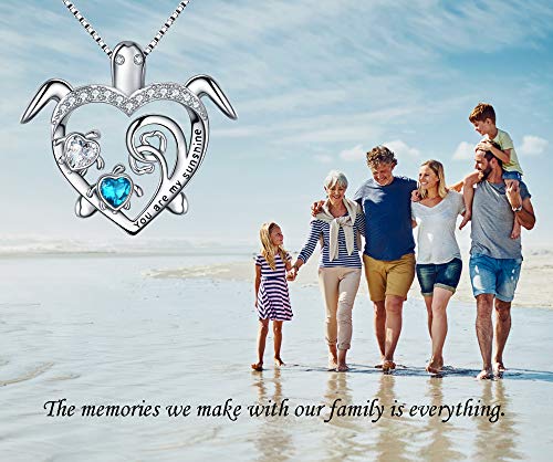 S925 Silver Mother Daughter Love Heart Sea Turtle Necklace