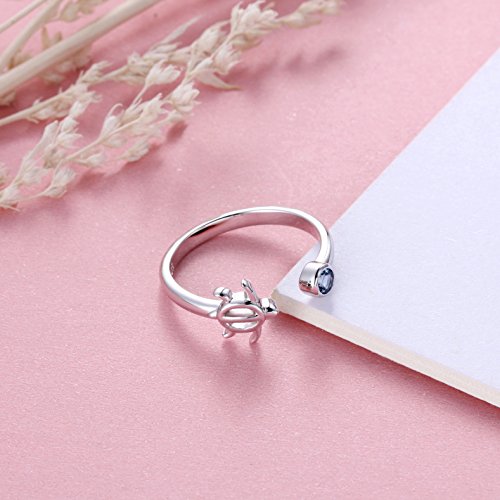 925 Sterling Silver Sea Turtle with Cubic Zirconia Adjustable Ring
