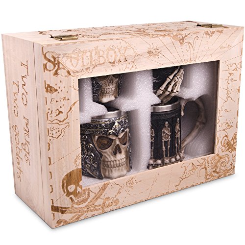 Skull Stein And Goblet Set With Stainless Steel Lining In A Wood Crate - Set of 4