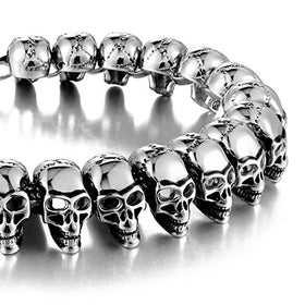 Men 8.5 Inches Stainless Steel Skull Head Gothic Biker Bracelet