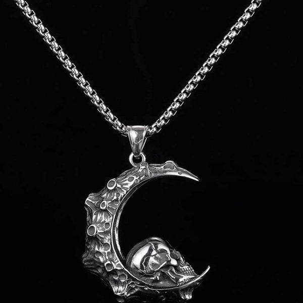 Stainless Steel Crescent Gothic Skull Necklace