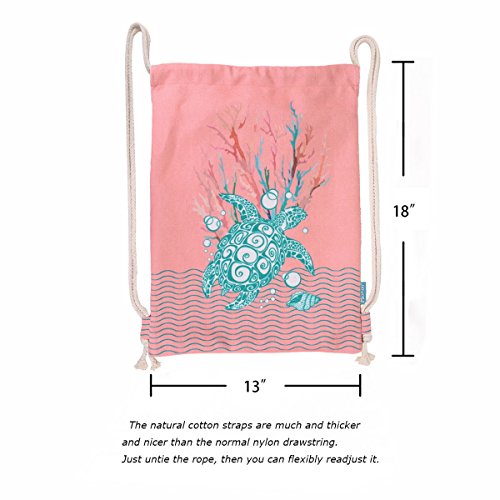 Coral Pink Sea Turtle Drawstring Backpack