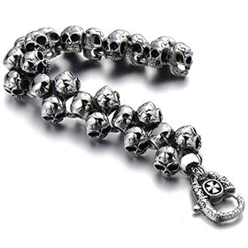 Gothic Large Stainless Steel Triple Skulls Bracelet for Men