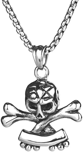 Gothic Skull Death Cross Bone Pendant Necklace