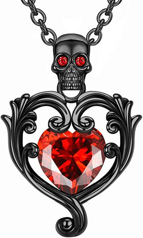 Gothic Skull Punk Heart Pendant Necklace