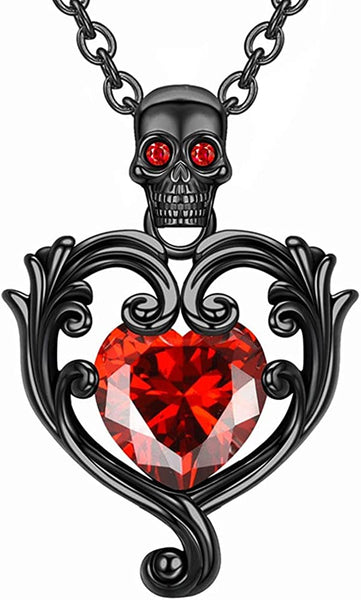 Gothic Skull Punk Heart Pendant Necklace