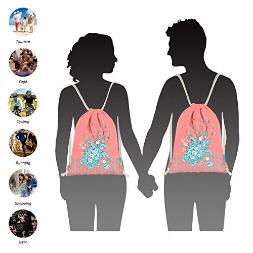 Coral Pink Sea Turtle Drawstring Backpack