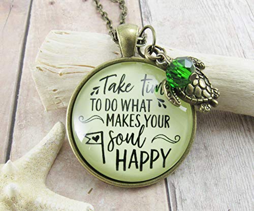 Handmade 24" Turtle Take Time to Make Soul Happy Necklace