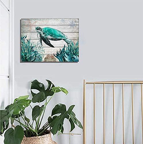 Sea Turtle Sea Life Wall Art Decor (12"x12" Framed)