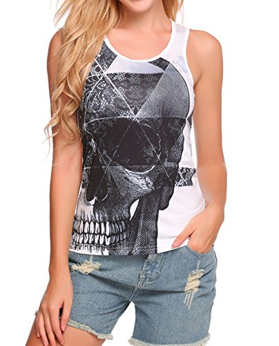 Women's 3D Digital Skull Print Crew Neck Sleeveless Tank Top