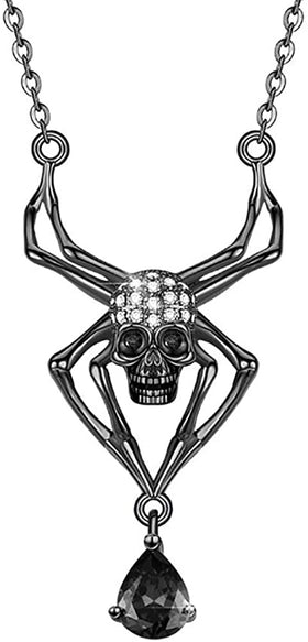 Black Skull Spider Pendant Necklace