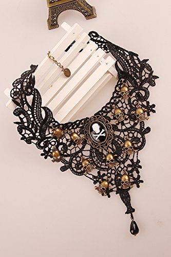 Black Lace Gothic Lolita Skull Victorian Choker Necklace