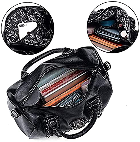 Women Skull Rivet Handbag Tote Shoulder Bag