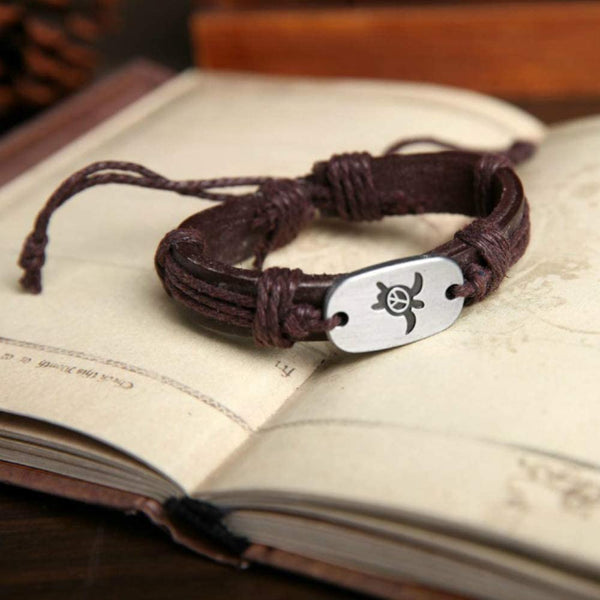 Leather Peace Turtle Bracelet