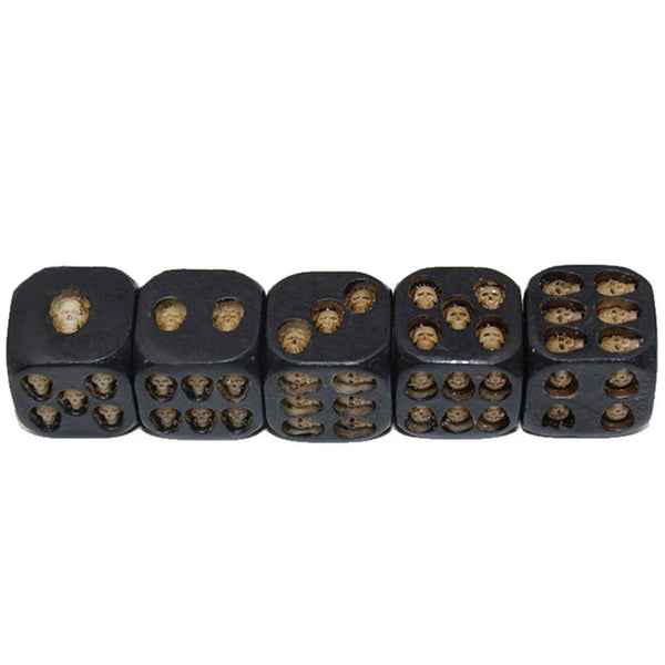 Hand Carved Set of 5 Pcs Black Skull Novelty Dice