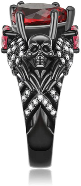 Crystal Heart Skull Ring