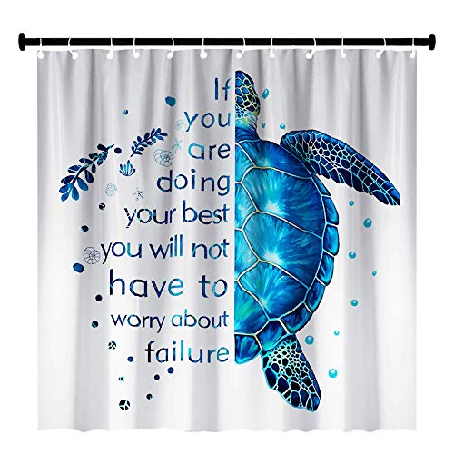 Blue Ocean Sea Turtle Shower Curtain Set with Hooks 71X71Inches