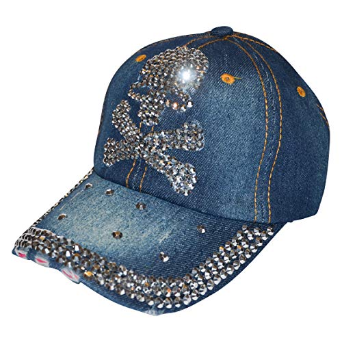Women Distressed Rhinestone Skull Cap