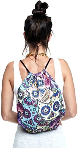 Skull Print Drawstring Backpack