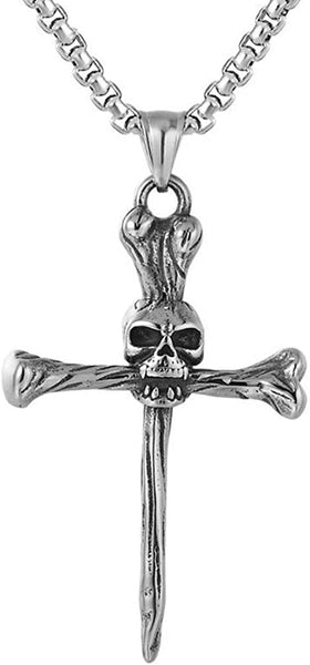 Death Skull Cross Gothic Pendant Necklace