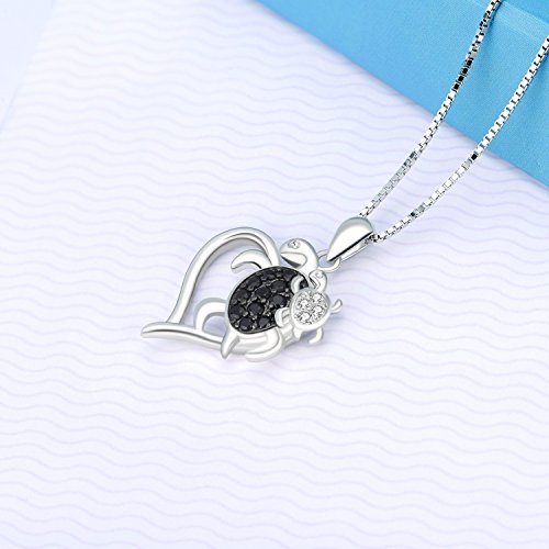Sterling Silver Mom and Child Sea Turtle Heart Pendant Necklace,