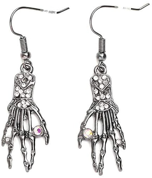 Skeleton Hand Skull Drop Earring Rhinestone Claw Palm Choker Necklace Set
