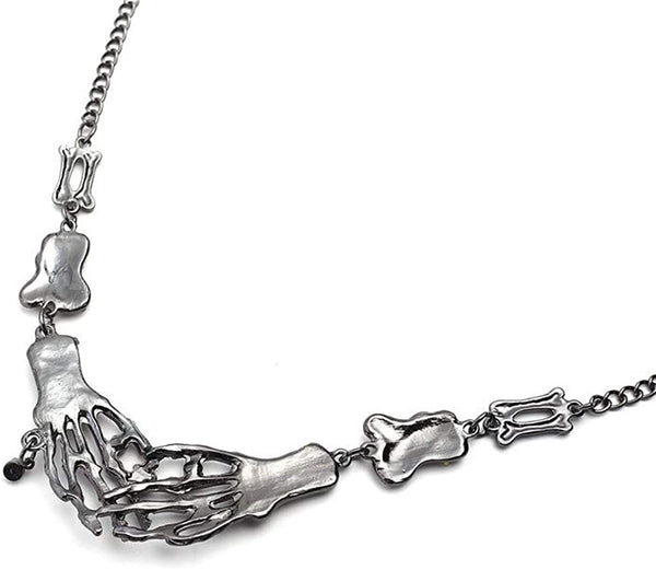 Skeleton Hand Skull Drop Earring Rhinestone Claw Palm Choker Necklace Set