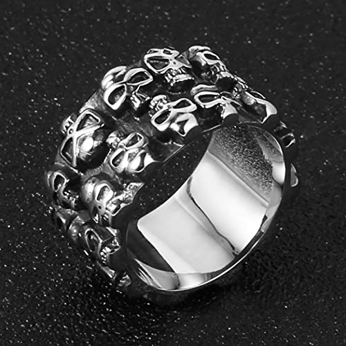 Stainless Steel Men Black and Silver Skull Heads Ring