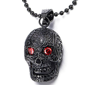 Stainless Steel Black Sugar Skull Pendant Necklace