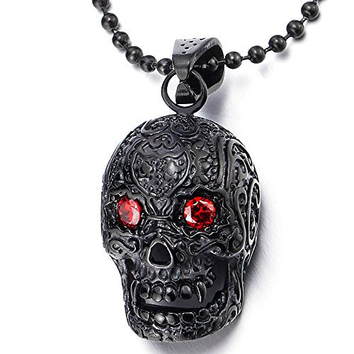 Stainless Steel Black Sugar Skull Pendant Necklace