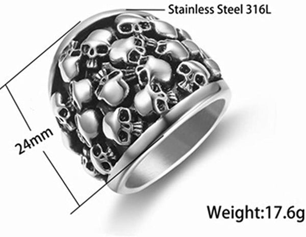 Stainless Steel Death Gothic Skull Biker Ring