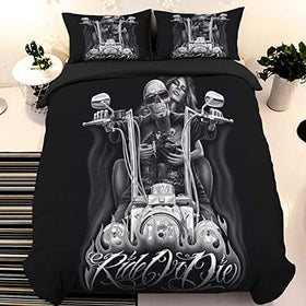 Skull Ride or Die Duvet Cover Set (1 Duvet Cover + 2 Pillow Cases)