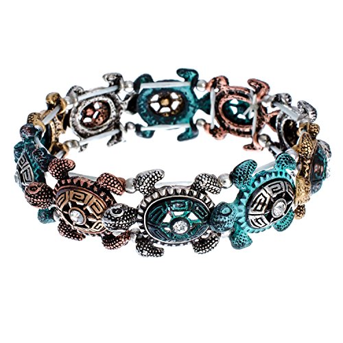Sea Turtle Stretch Bracelet Two-Tone Patina Finish