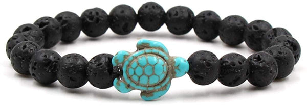 6Pcs Natural Bead Lava Rock Stone Turtle Bracelet