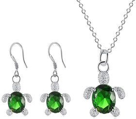Crystal Turtle Pendant Necklace Earring Set