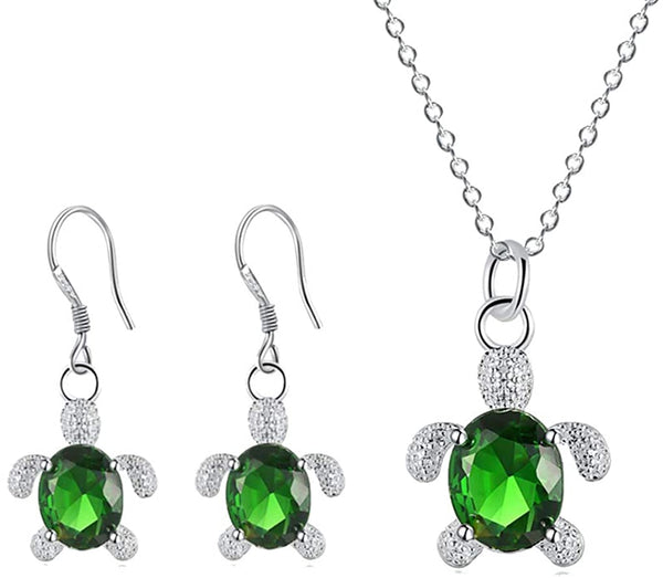 Crystal Turtle Pendant Necklace Earring Set